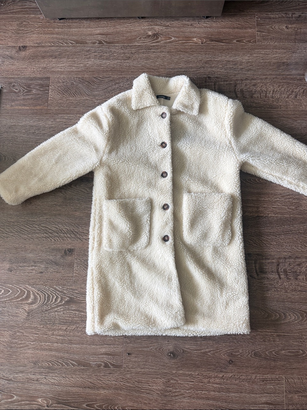 Boohoo Cream Sherpa Button-Front Teddy Coat